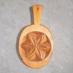 Vintage Wooden Butter Press with Carved Star Pattern Folk Art Farmhouse Decor